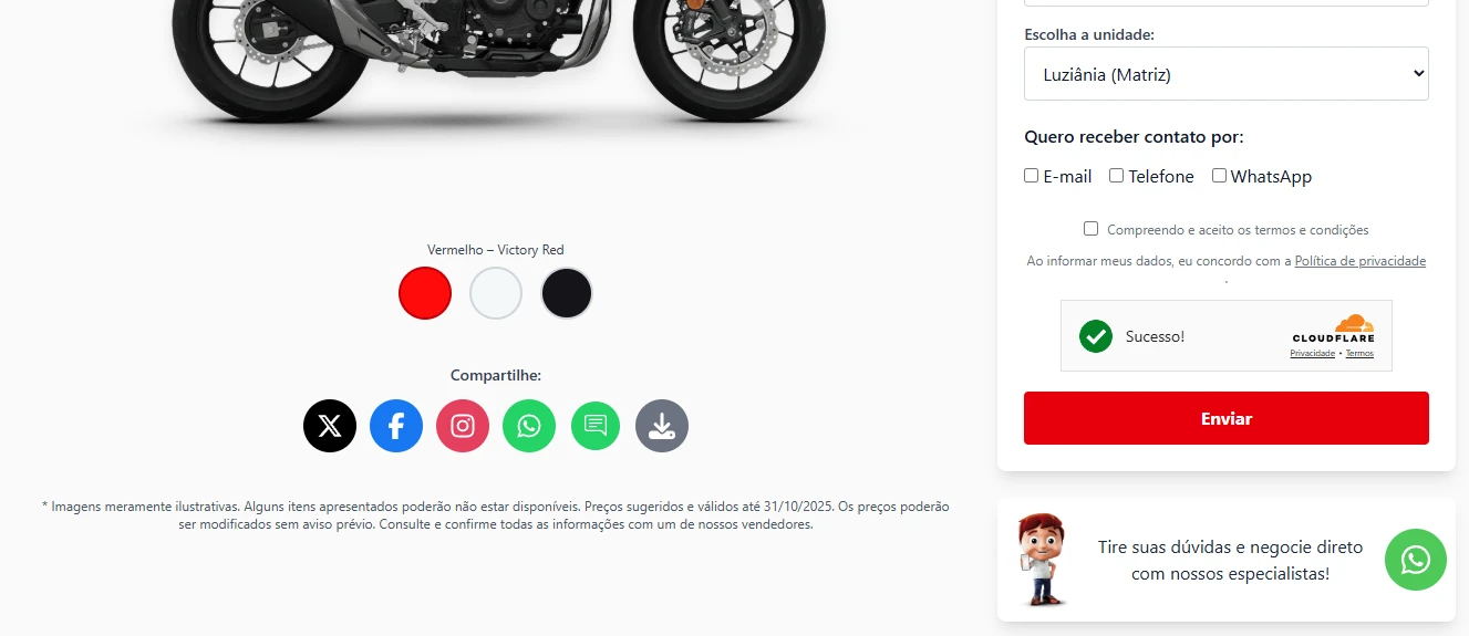 Exemplo do novo CTA de WhatsApp e do texto legal para campanhas.