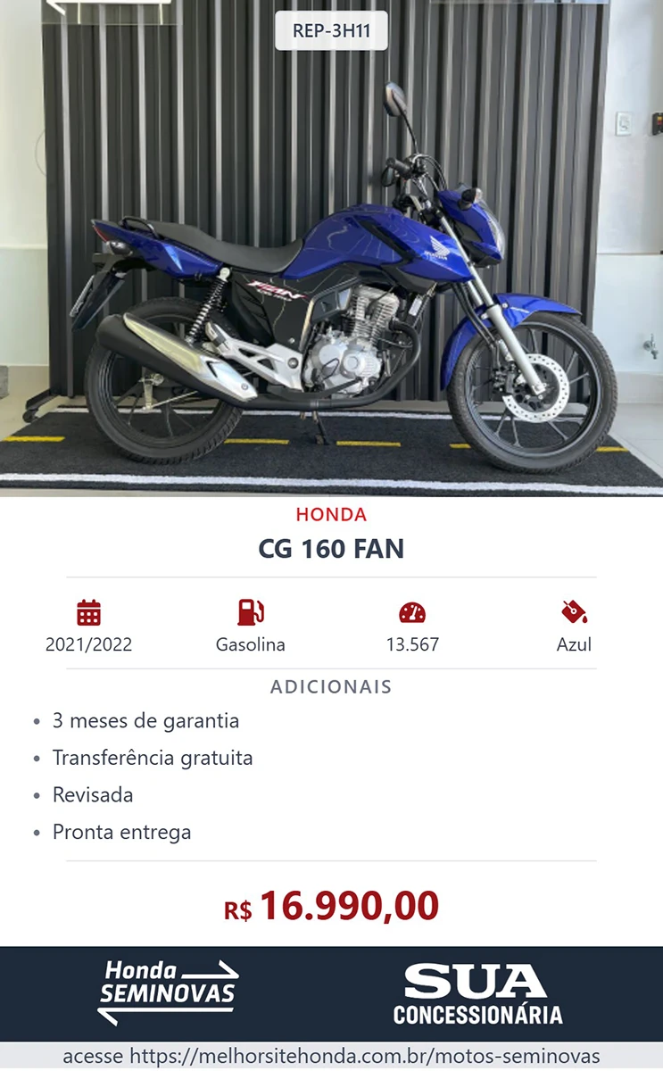 Card de compartilhamento (modo resumido) para motos seminovas